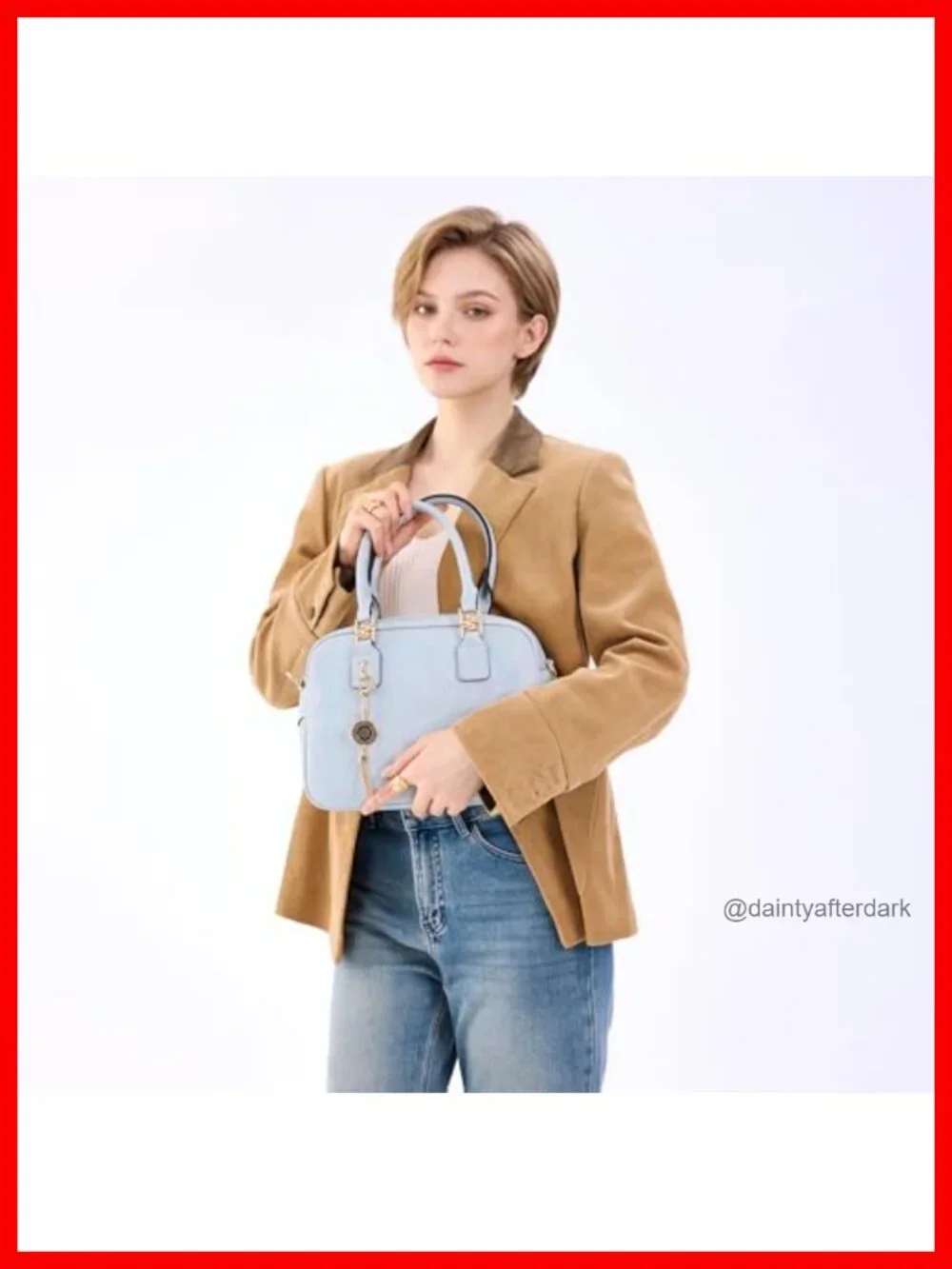 Faux Leather Satchel Handbag with Detachable Crossbody Strap